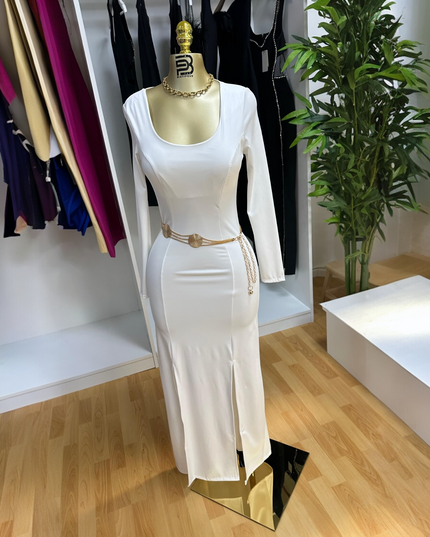 Elegant White Dress with Front Slits