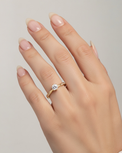 Delicate ring with cubic zirconia.