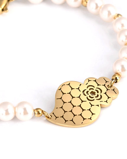 Steel bracelet with heart design, Viana style, and pearls, GB.