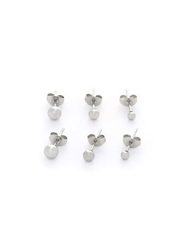 Set of 3 pairs of GB steel ball earrings