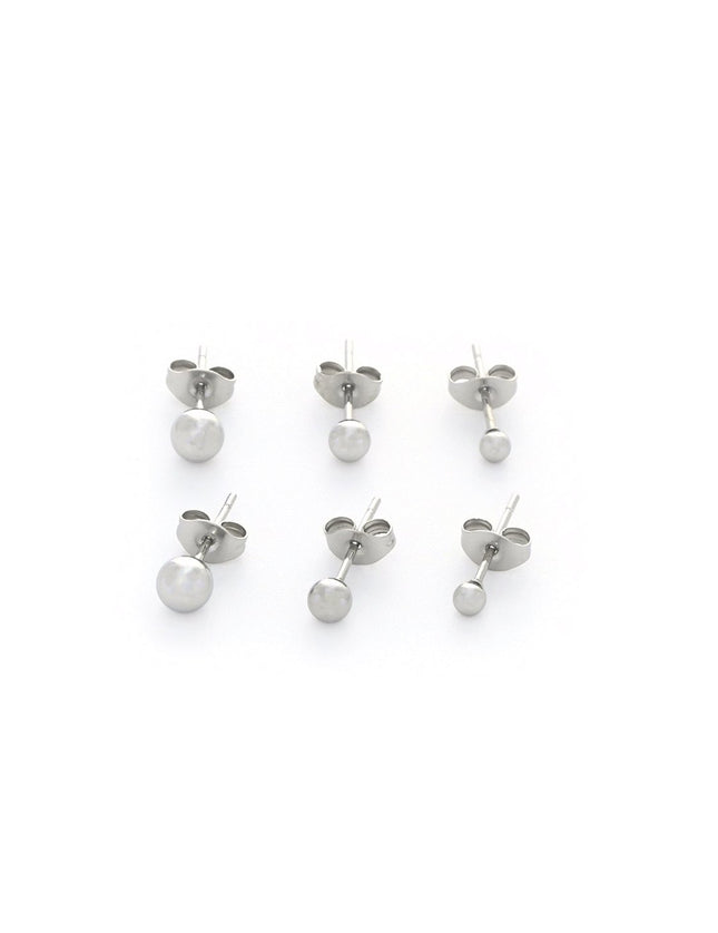 Set of 3 pairs of GB steel ball earrings