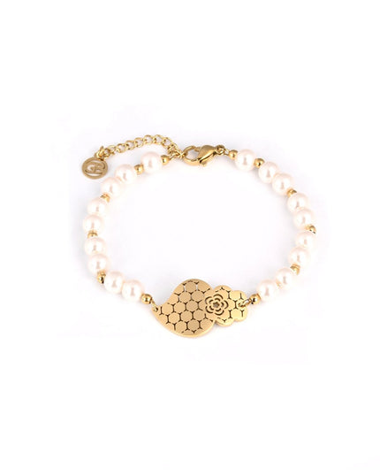 Steel bracelet with heart design, Viana style, and pearls, GB.