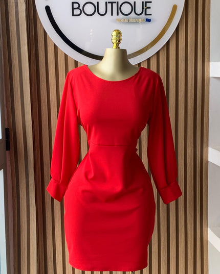 Elegant Red Dress with Long Sleeves, One Size