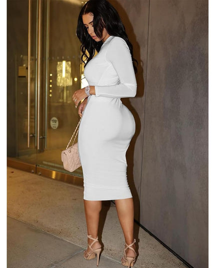 Fitted evening dress with long sleeves