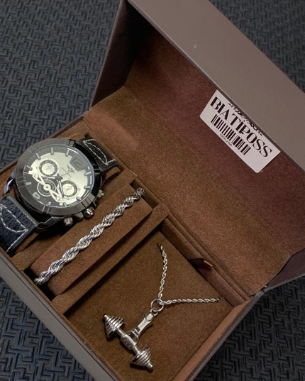 Men's Stainless Steel Set - Watch, Bracelet and Necklace