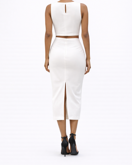 2-Piece Set: Midi Skirt with Slit - White