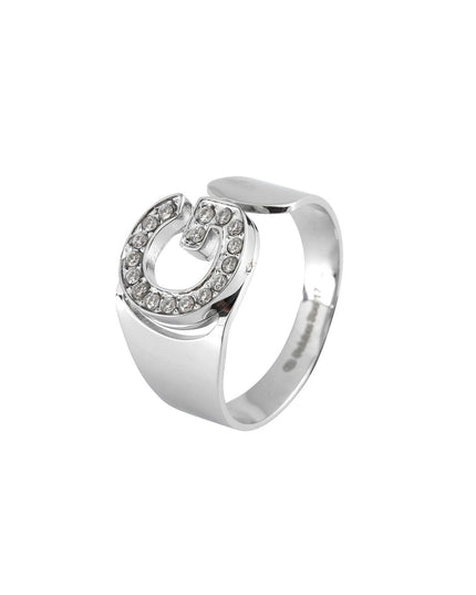 Delicate ring with initial and cubic zirconia.