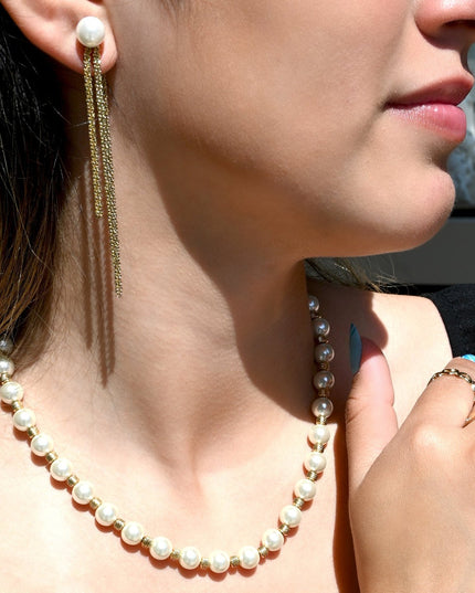 Long steel earrings with pearl GB
