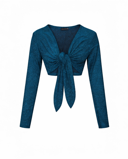 Cropped top with glitter and tie.