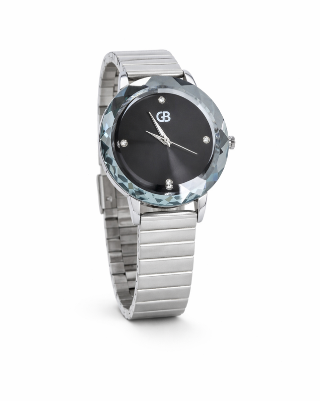 GB Silver Analog Watch | Black Dial