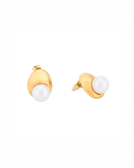 GB oval pearl steel earrings