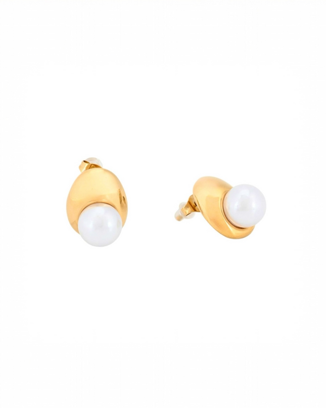 GB oval pearl steel earrings