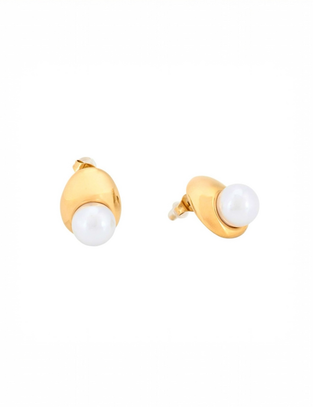 GB oval pearl steel earrings