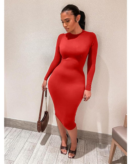 Fitted evening dress with long sleeves