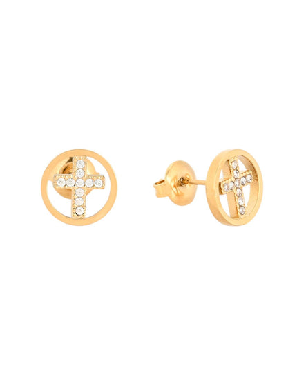 GB round steel cross earrings