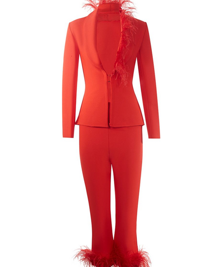 Miss Circle red set with feathers