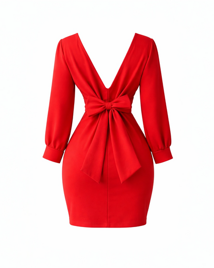 Elegant Red Dress with Long Sleeves, One Size