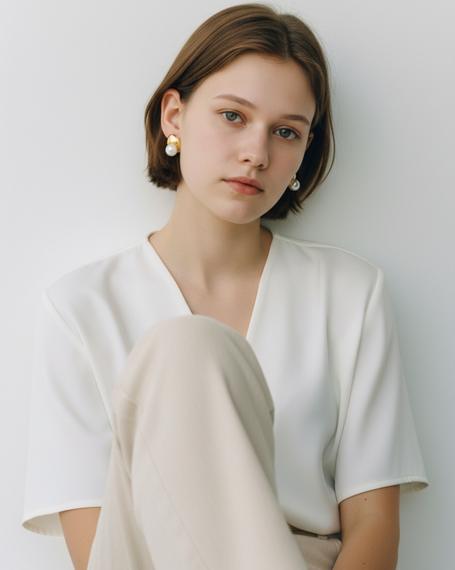 GB oval pearl steel earrings