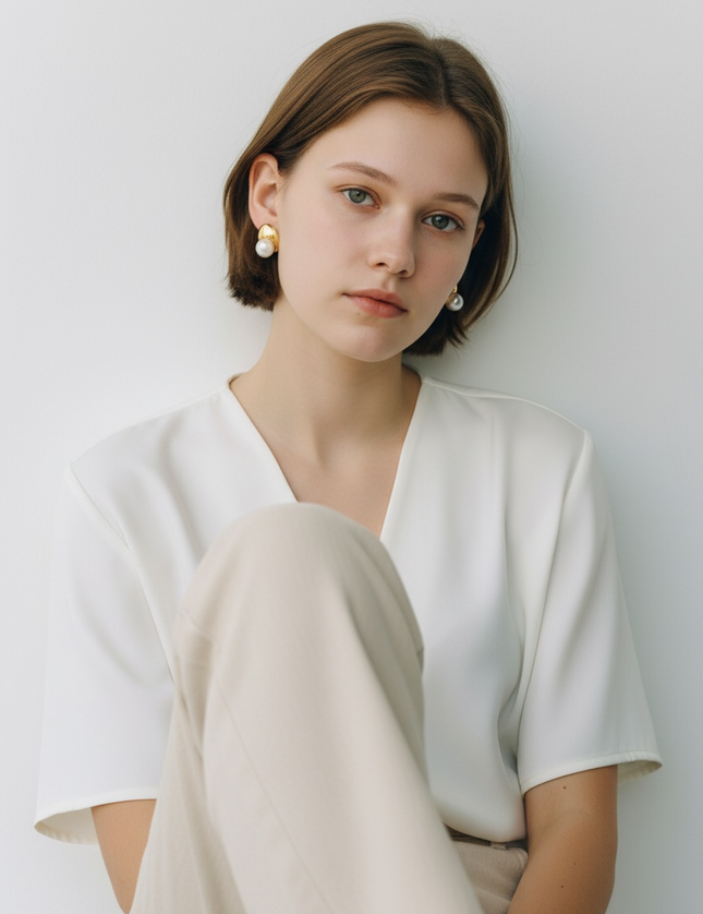 GB oval pearl steel earrings