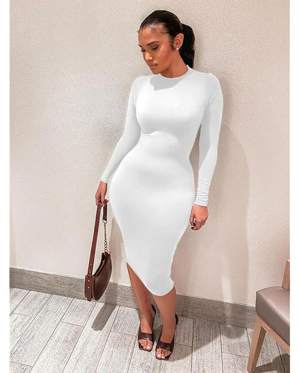 Fitted evening dress with long sleeves