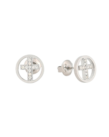 GB round steel cross earrings