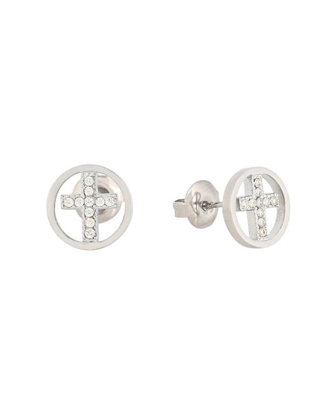 GB round steel cross earrings