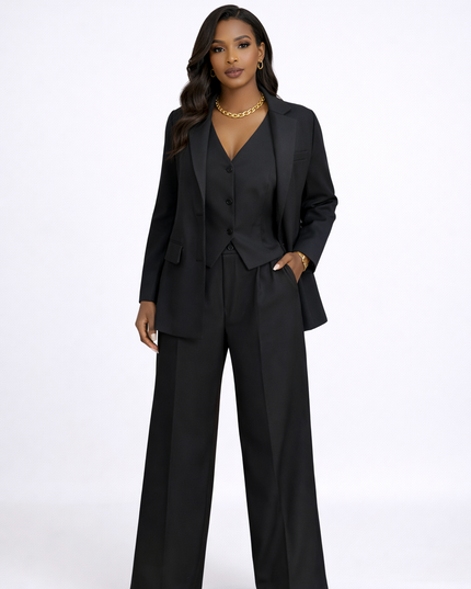 3-Piece Black Set - Blazer, Vest, and Pants