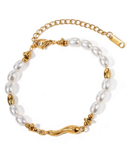 Stainless steel bracelet with water beads.